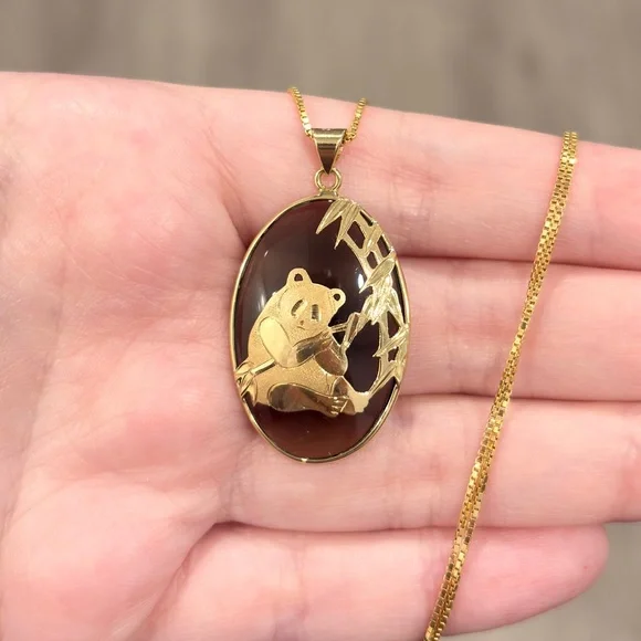 Vintage 14K Panda Smoky Quartz Pendant - Picture 2 of 10